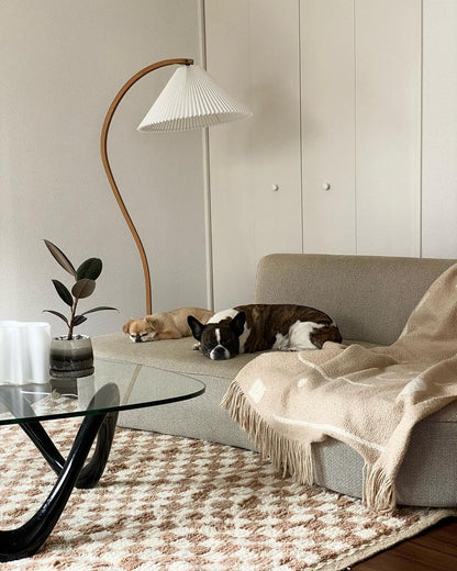 Mid-Century Floor Lamp | Beech Wood & Linen | White, Beige, Brown