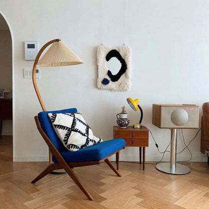 Mid-Century Floor Lamp | Beech Wood & Linen | White, Beige, Brown