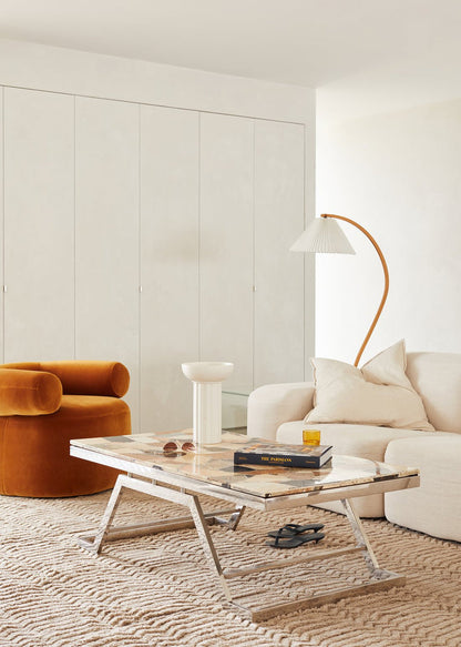 Mid-Century Floor Lamp | Beech Wood & Linen | White, Beige, Brown