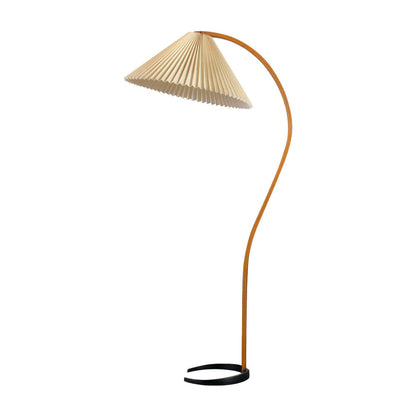 Mid-Century Floor Lamp | Beech Wood & Linen | White, Beige, Brown