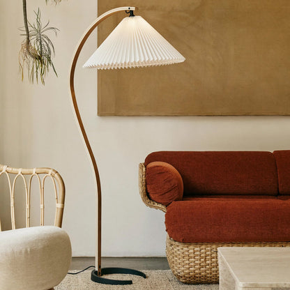 Mid-Century Floor Lamp | Beech Wood & Linen | White, Beige, Brown