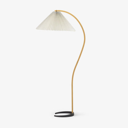 Mid-Century Floor Lamp | Beech Wood & Linen | White, Beige, Brown