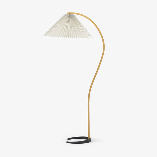 Mid-Century Floor Lamp | Beech Wood & Linen | White, Beige, Brown