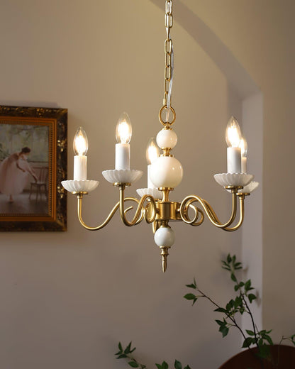 Carlita Chandelier | Brass & Glass | 5 Adjustable Arms