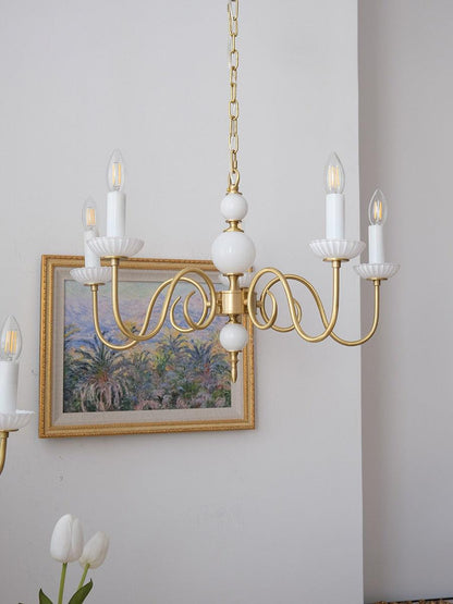 Carlita Chandelier | Brass & Glass | 5 Adjustable Arms