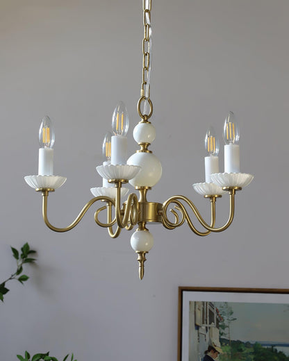 Carlita Chandelier | Brass & Glass | 5 Adjustable Arms