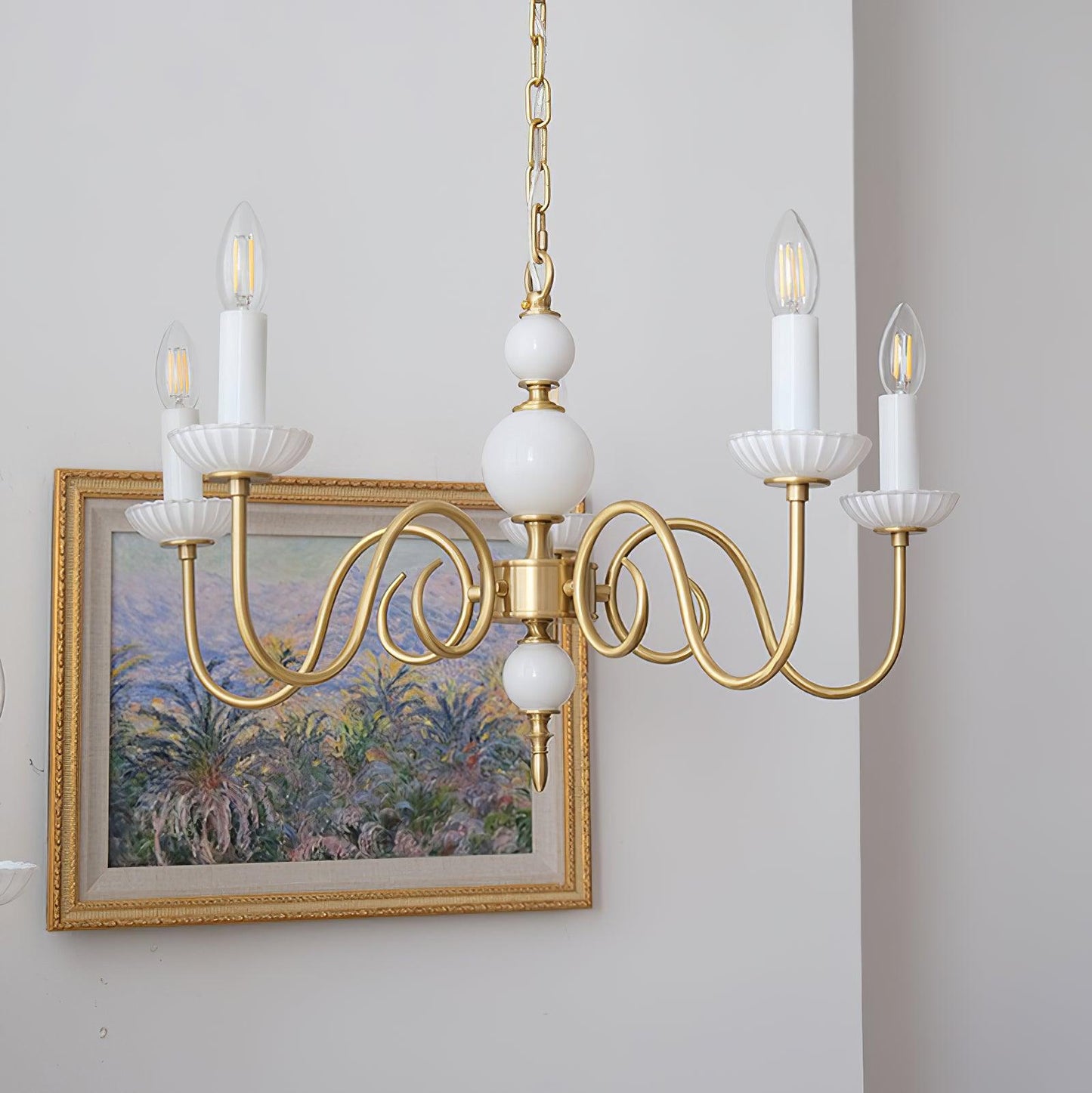 Carlita Chandelier | Brass & Glass | 5 Adjustable Arms