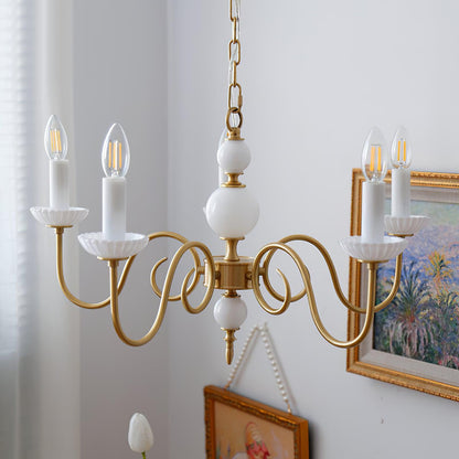 Carlita Chandelier | Brass & Glass | 5 Adjustable Arms