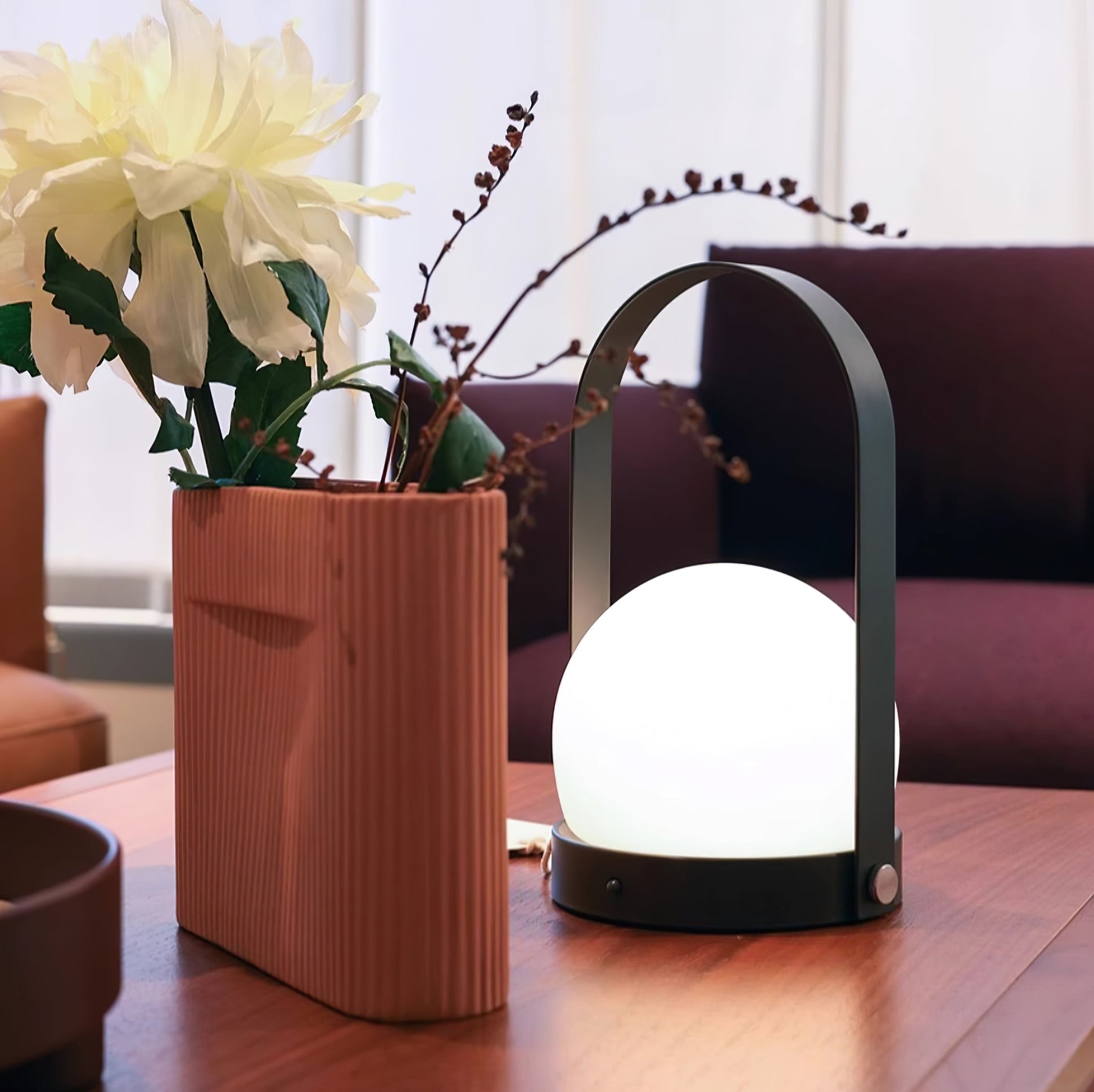 Portable Table Lamp | Metal & Glass | Warm Light, Multiple Colors