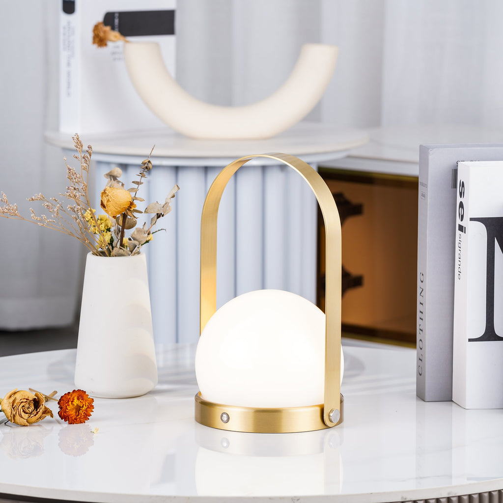Portable Table Lamp | Metal & Glass | Warm Light, Multiple Colors