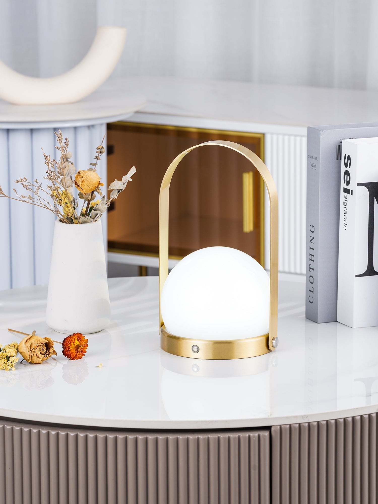 Portable Table Lamp | Metal & Glass | Warm Light, Multiple Colors