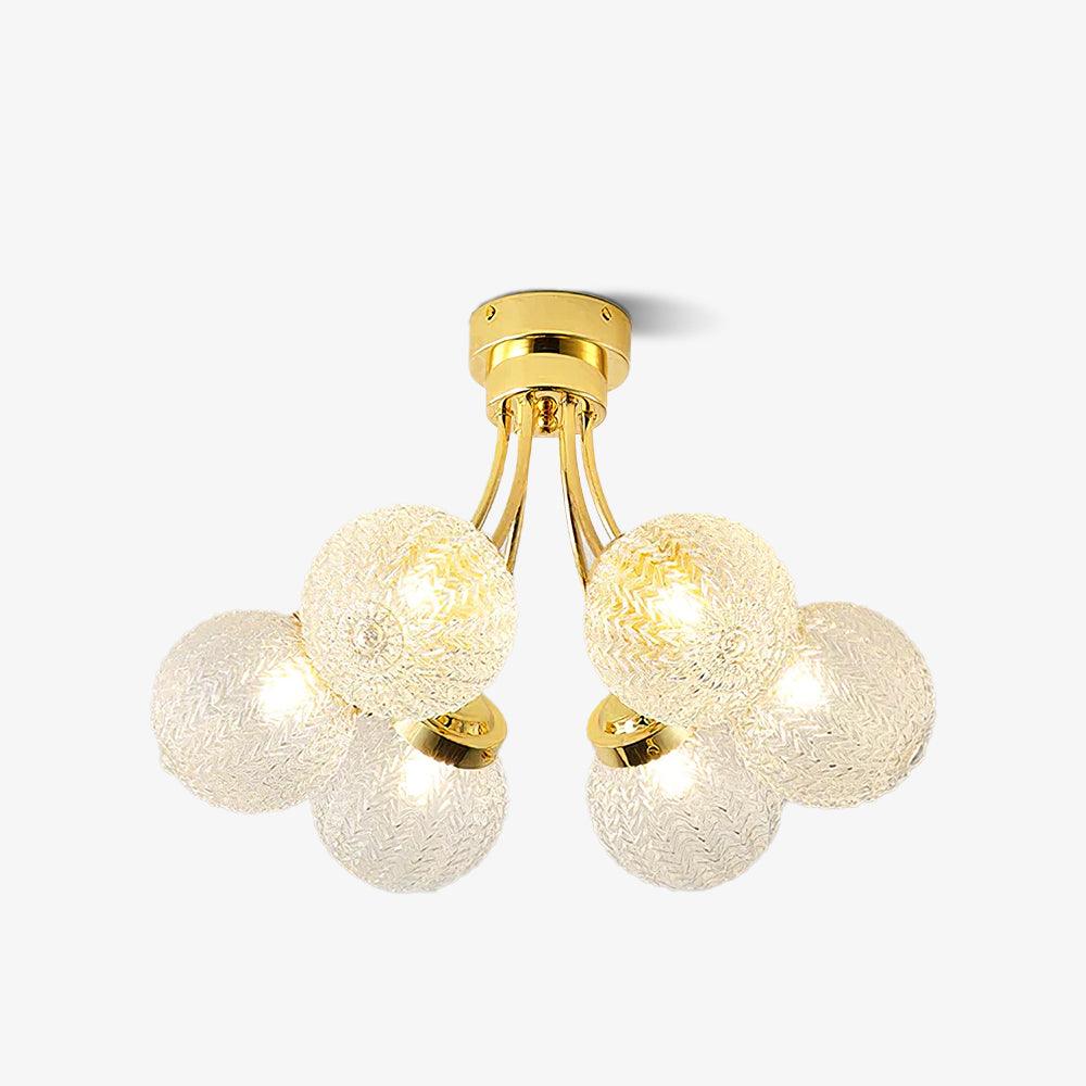 Carved Glass Ceiling Lamp | Metal & Glass | Gold/Chrome