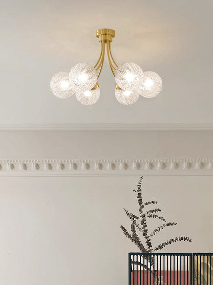 Carved Glass Ceiling Lamp | Metal & Glass | Gold/Chrome