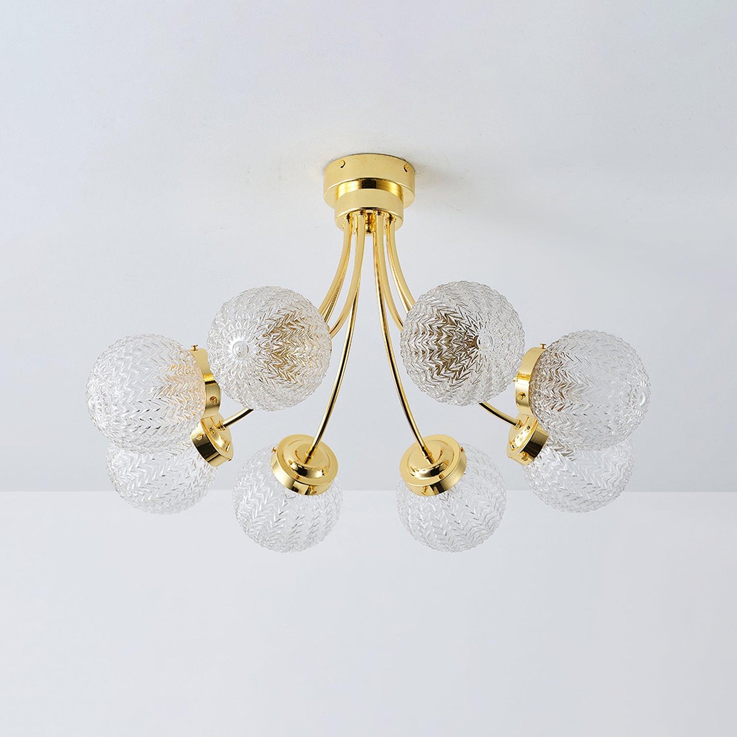 Carved Glass Ceiling Lamp | Metal & Glass | Gold/Chrome