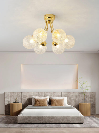 Carved Glass Ceiling Lamp | Metal & Glass | Gold/Chrome