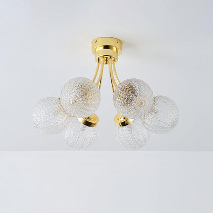 Carved Glass Ceiling Lamp | Metal & Glass | Gold/Chrome