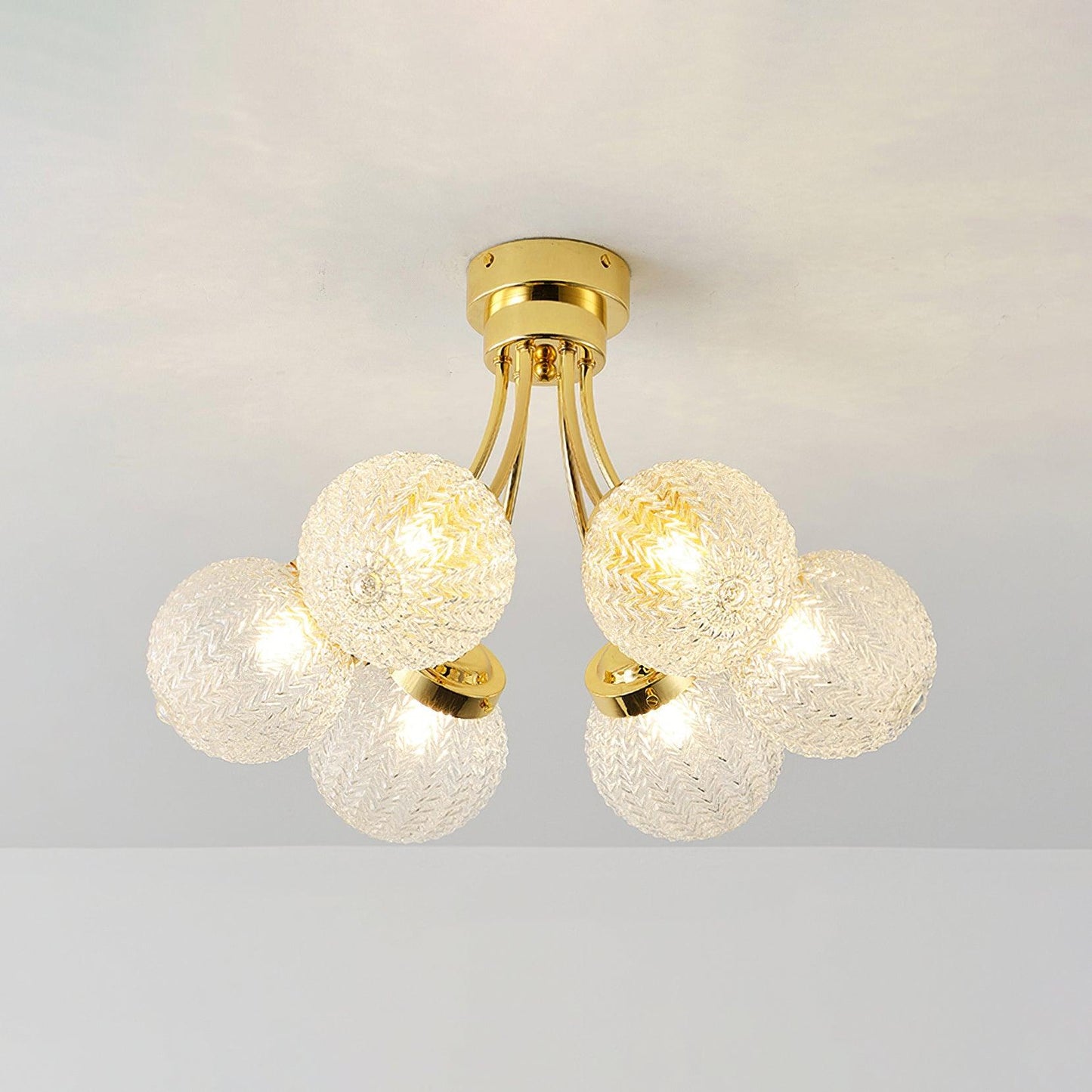 Carved Glass Ceiling Lamp | Metal & Glass | Gold/Chrome