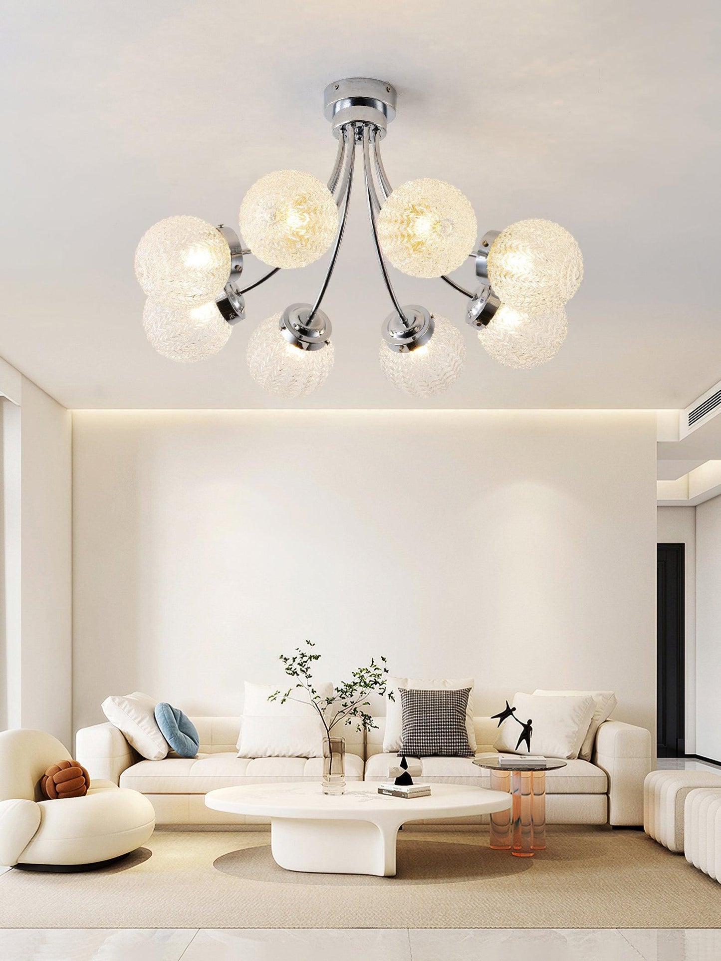Carved Glass Ceiling Lamp | Metal & Glass | Gold/Chrome