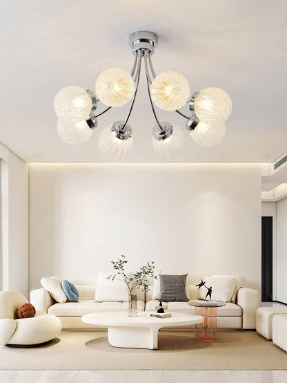 Carved Glass Ceiling Lamp | Metal & Glass | Gold/Chrome