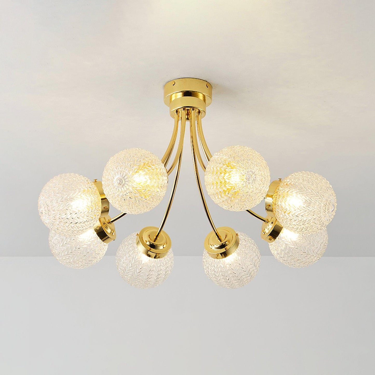 Carved Glass Ceiling Lamp | Metal & Glass | Gold/Chrome
