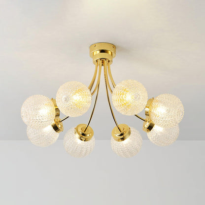 Carved Glass Ceiling Lamp | Metal & Glass | Gold/Chrome