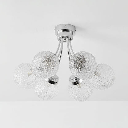 Carved Glass Ceiling Lamp | Metal & Glass | Gold/Chrome
