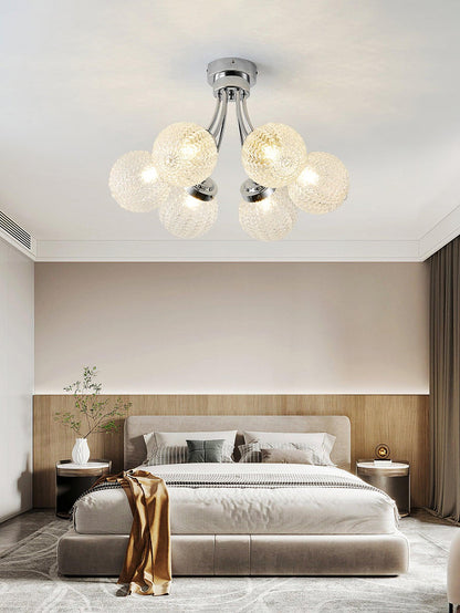 Carved Glass Ceiling Lamp | Metal & Glass | Gold/Chrome