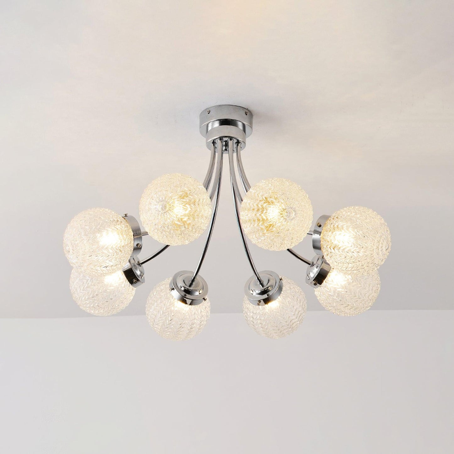 Carved Glass Ceiling Lamp | Metal & Glass | Gold/Chrome