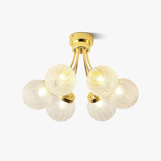 Carved Glass Ceiling Lamp | Metal & Glass | Gold/Chrome