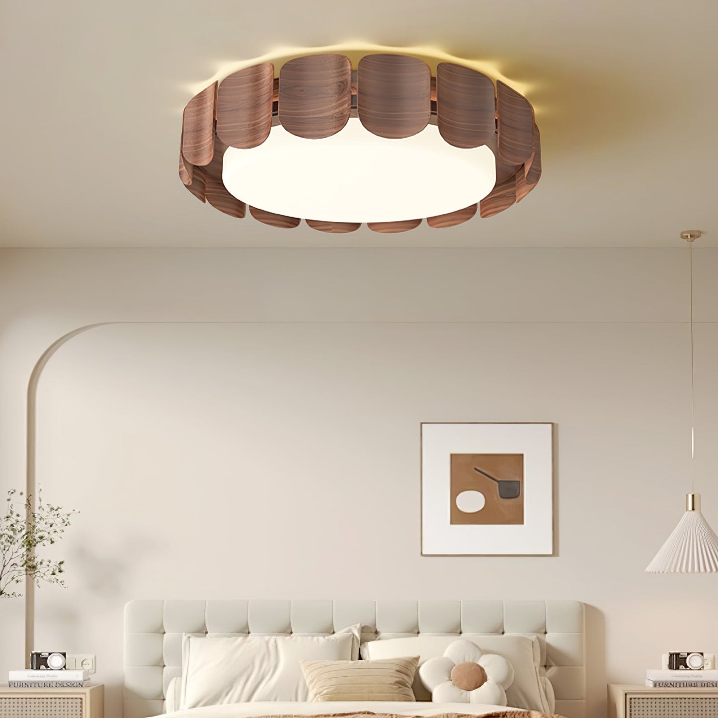 Cascadia Flare Ceiling Light | Metal & Acrylic | Walnut Wood & White