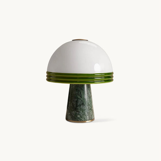Marble Table Lamp | Green Marble Base | White Glass Shade