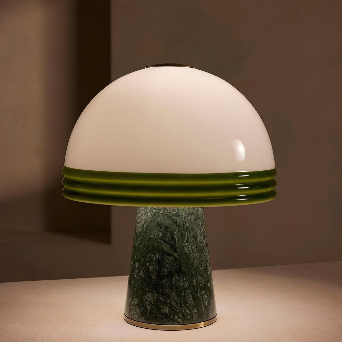 Marble Table Lamp | Green Marble Base | White Glass Shade