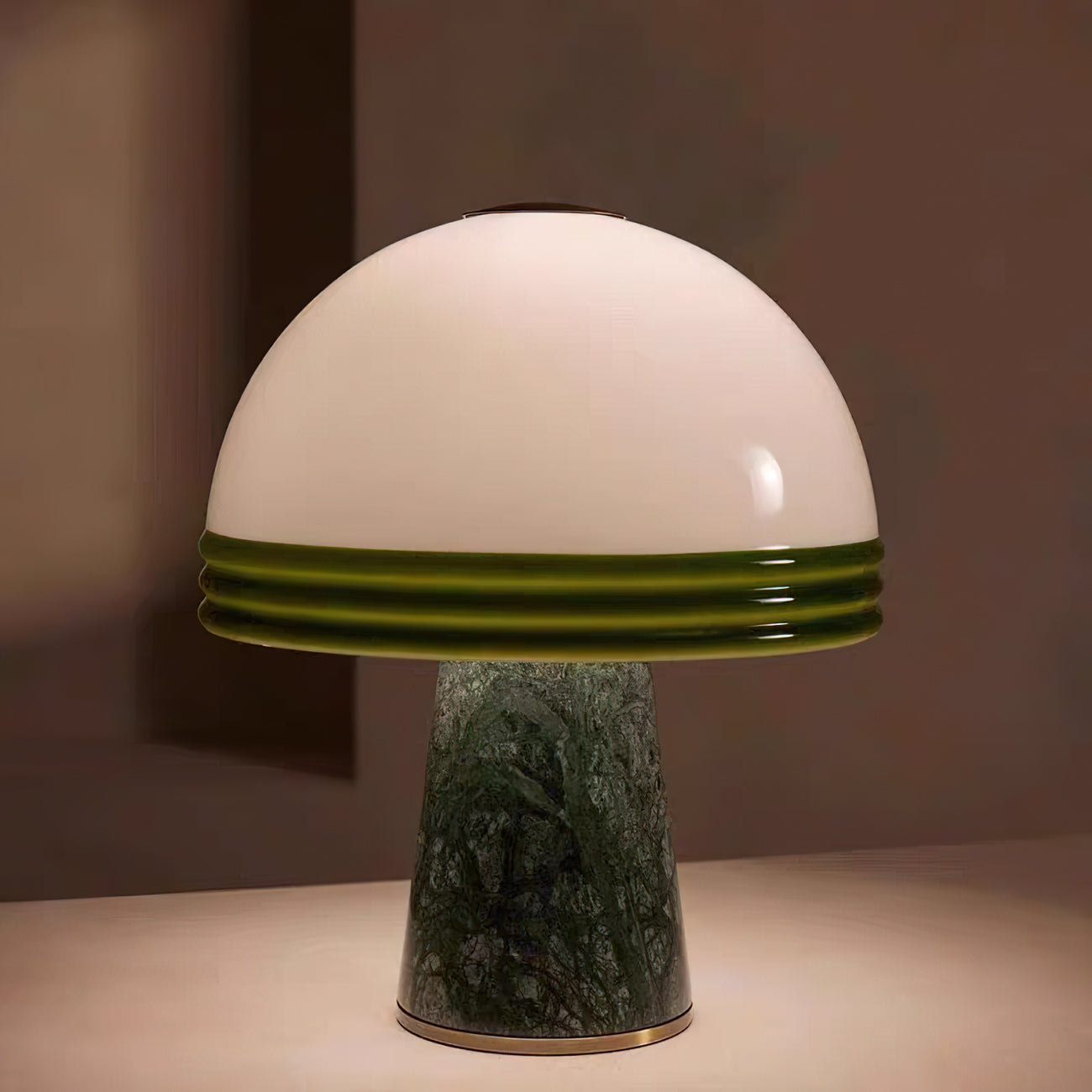 Marble Table Lamp | Green Marble Base | White Glass Shade