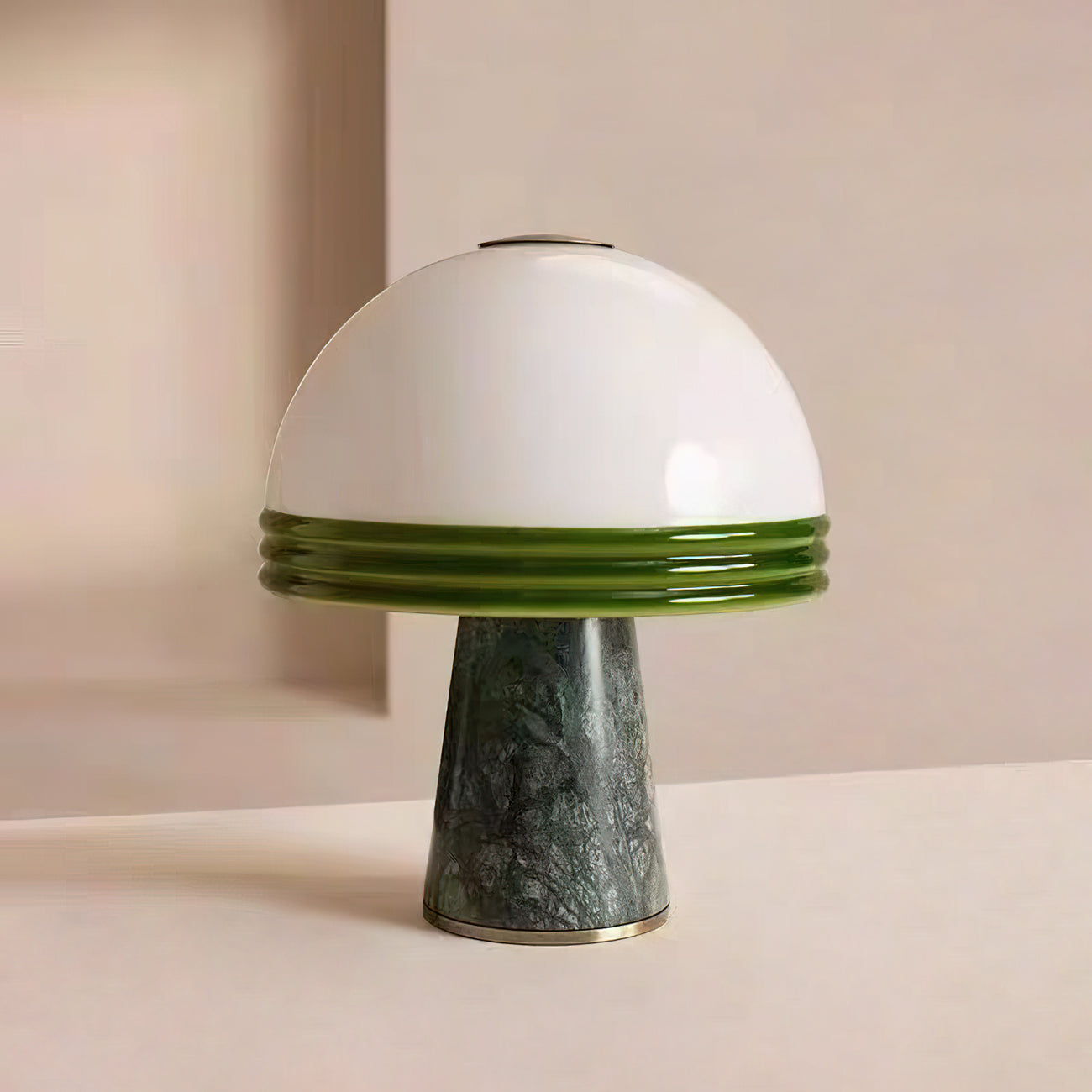 Marble Table Lamp | Green Marble Base | White Glass Shade