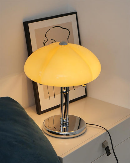 Bauhaus Table Lamp | Amber Glass Shade | Chrome Finish