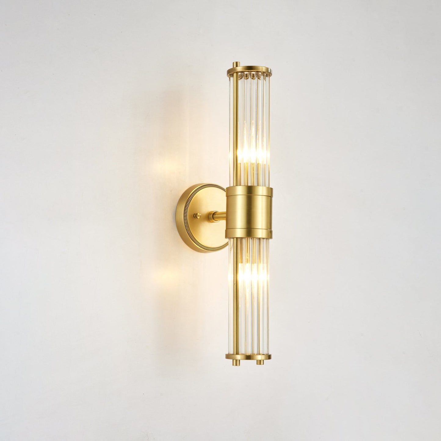 Celeste Cylinder Wall Light | Brass & Glass | Clear Shade