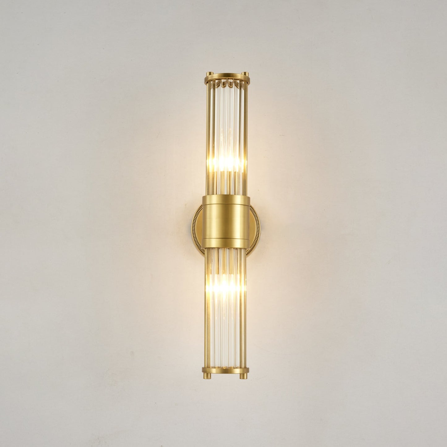 Celeste Cylinder Wall Light | Brass & Glass | Clear Shade