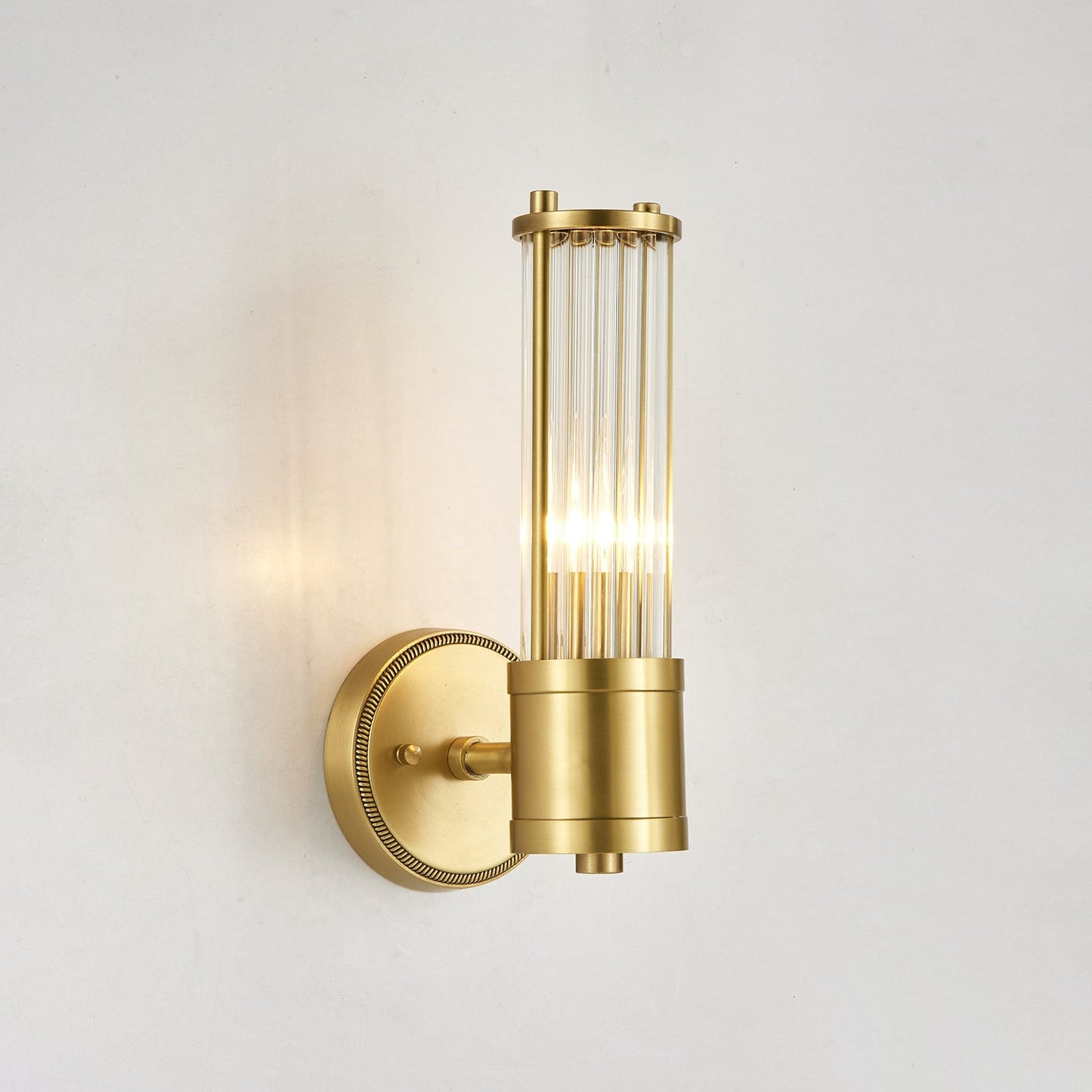 Celeste Cylinder Wall Light | Brass & Glass | Clear Shade
