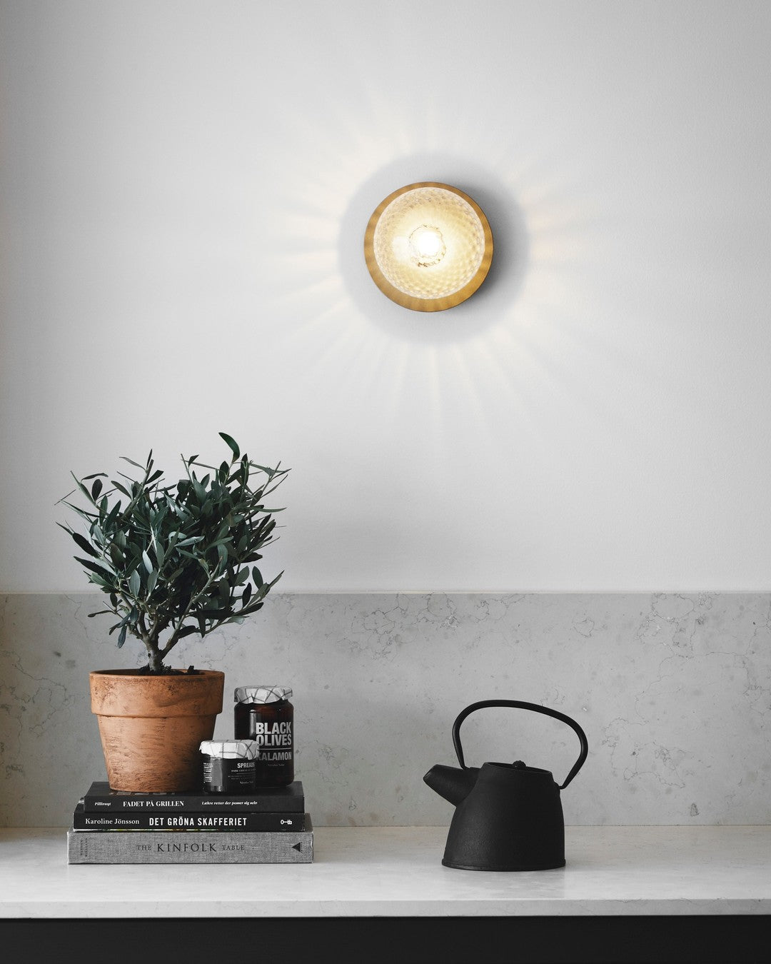 Celeste Wall Lamp | Metal, Brass, Glass | Black, White, Clear