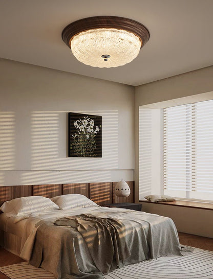 Celestia Walnut Ceiling Light | Walnut Wood Grain | White Shade