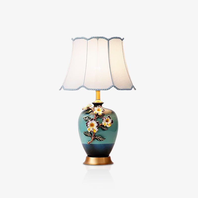 Ceramic Table Lamp | Gold & Blue Finish | White Shade