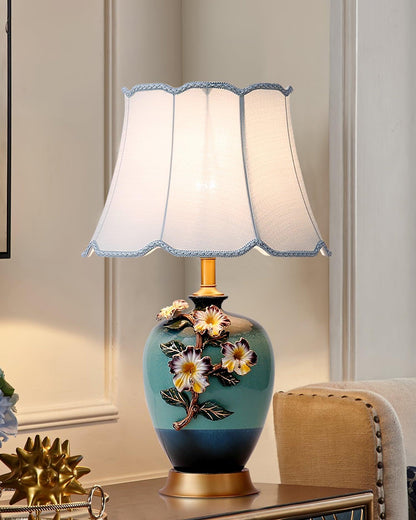 Ceramic Table Lamp | Gold & Blue Finish | White Shade