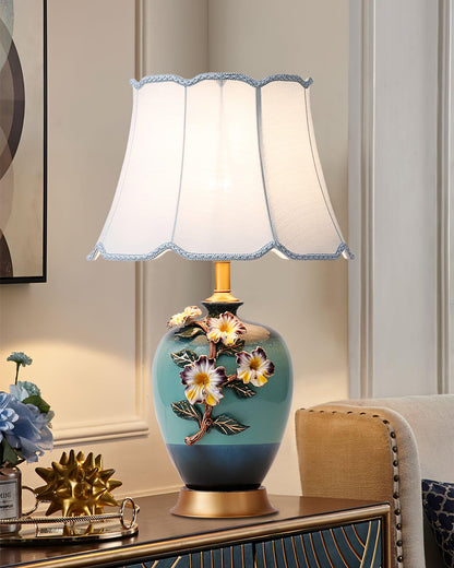 Ceramic Table Lamp | Gold & Blue Finish | White Shade