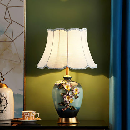 Ceramic Table Lamp | Gold & Blue Finish | White Shade