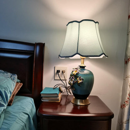 Ceramic Table Lamp | Gold & Blue Finish | White Shade