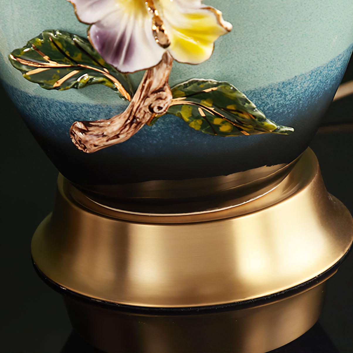 Ceramic Table Lamp | Gold & Blue Finish | White Shade