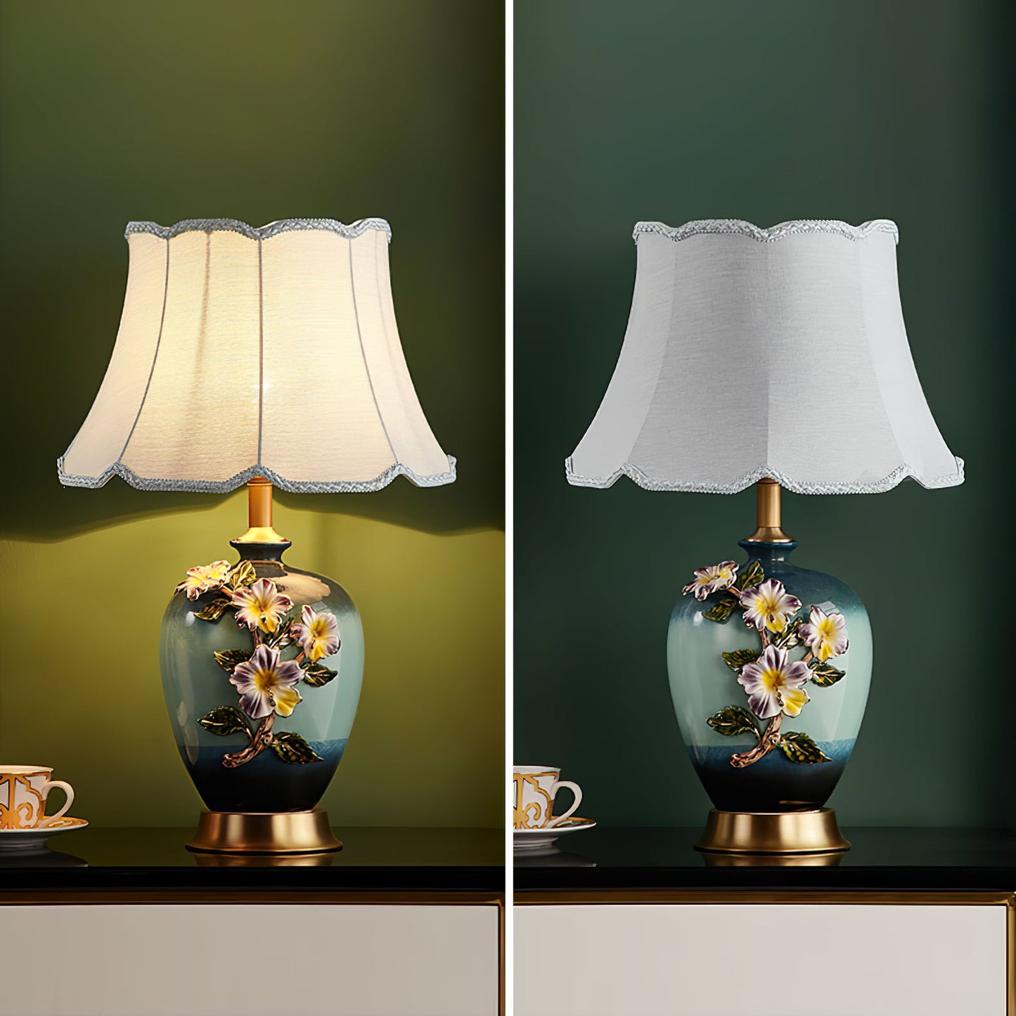 Ceramic Table Lamp | Gold & Blue Finish | White Shade