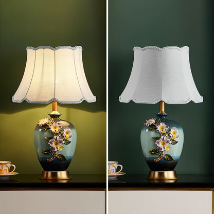 Ceramic Table Lamp | Gold & Blue Finish | White Shade