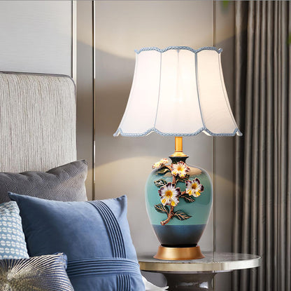 Ceramic Table Lamp | Gold & Blue Finish | White Shade