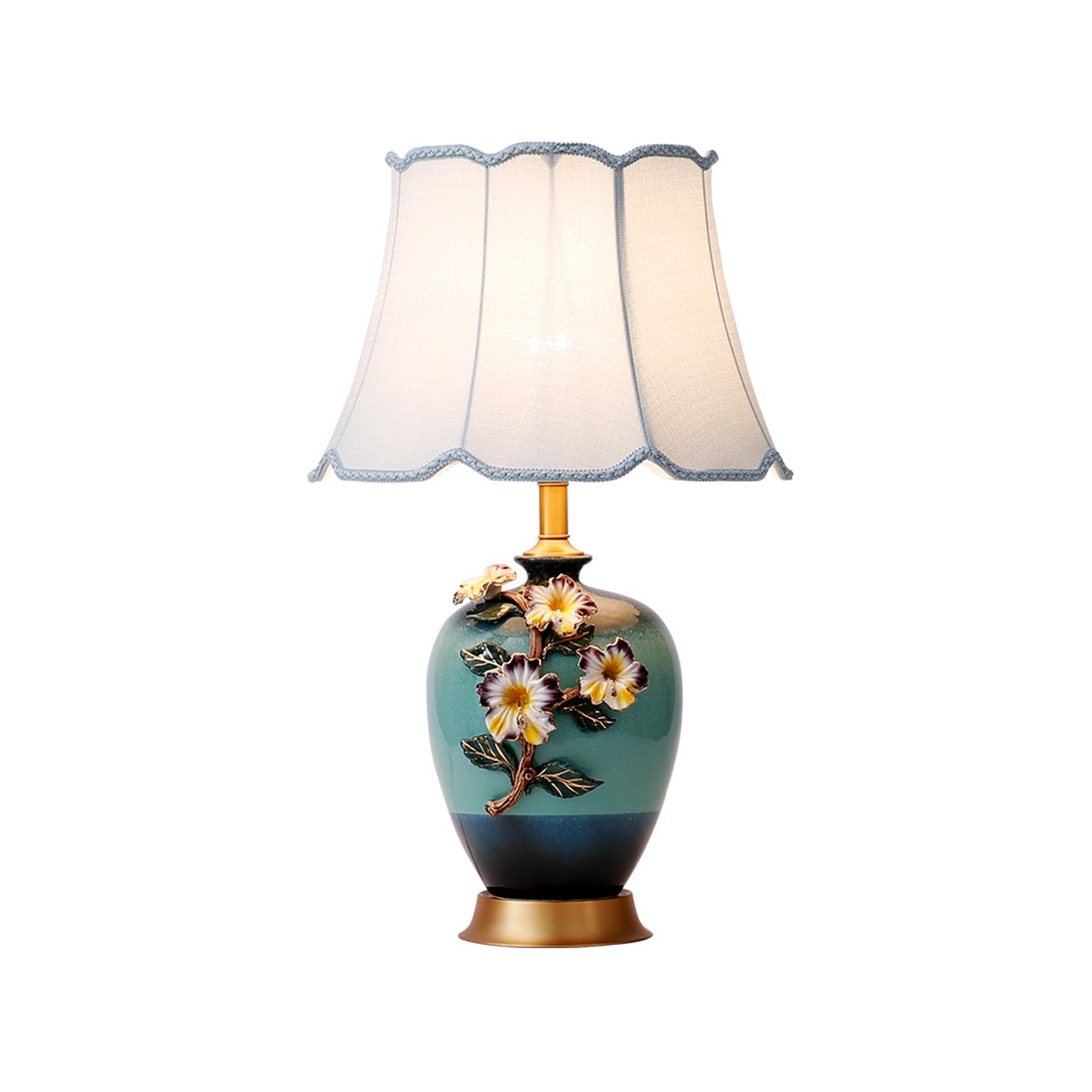 Ceramic Table Lamp | Gold & Blue Finish | White Shade